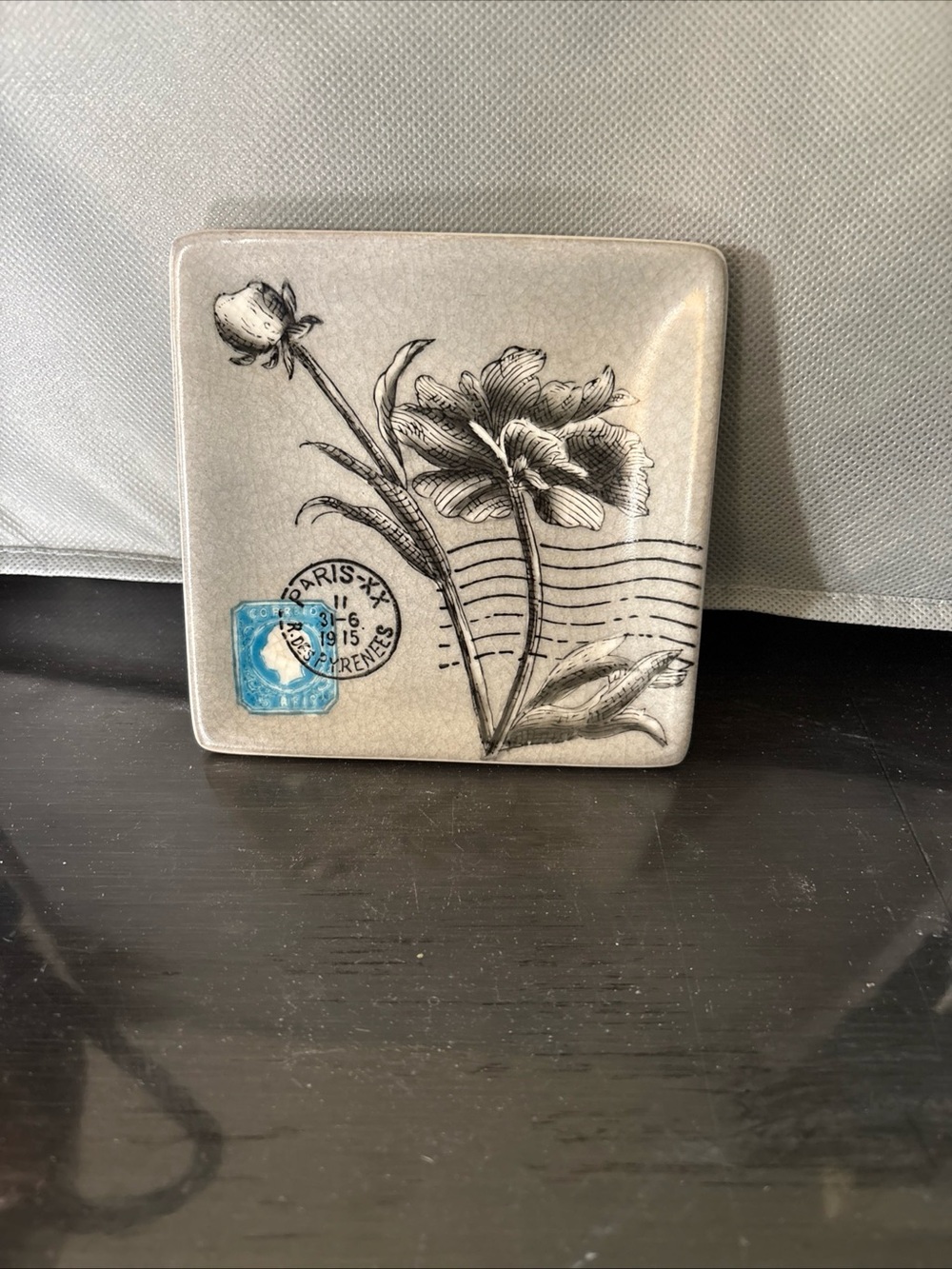 Floral Postmark Paris Ceramic Tile Square Accent Dish